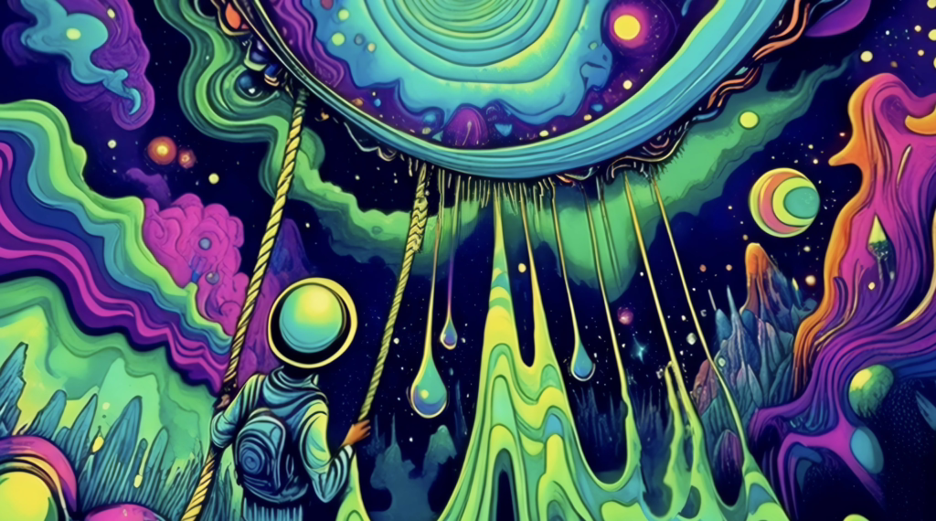 Psychedelic visuals with crystalline elephants and serpents in trippy circus art for LSD trips